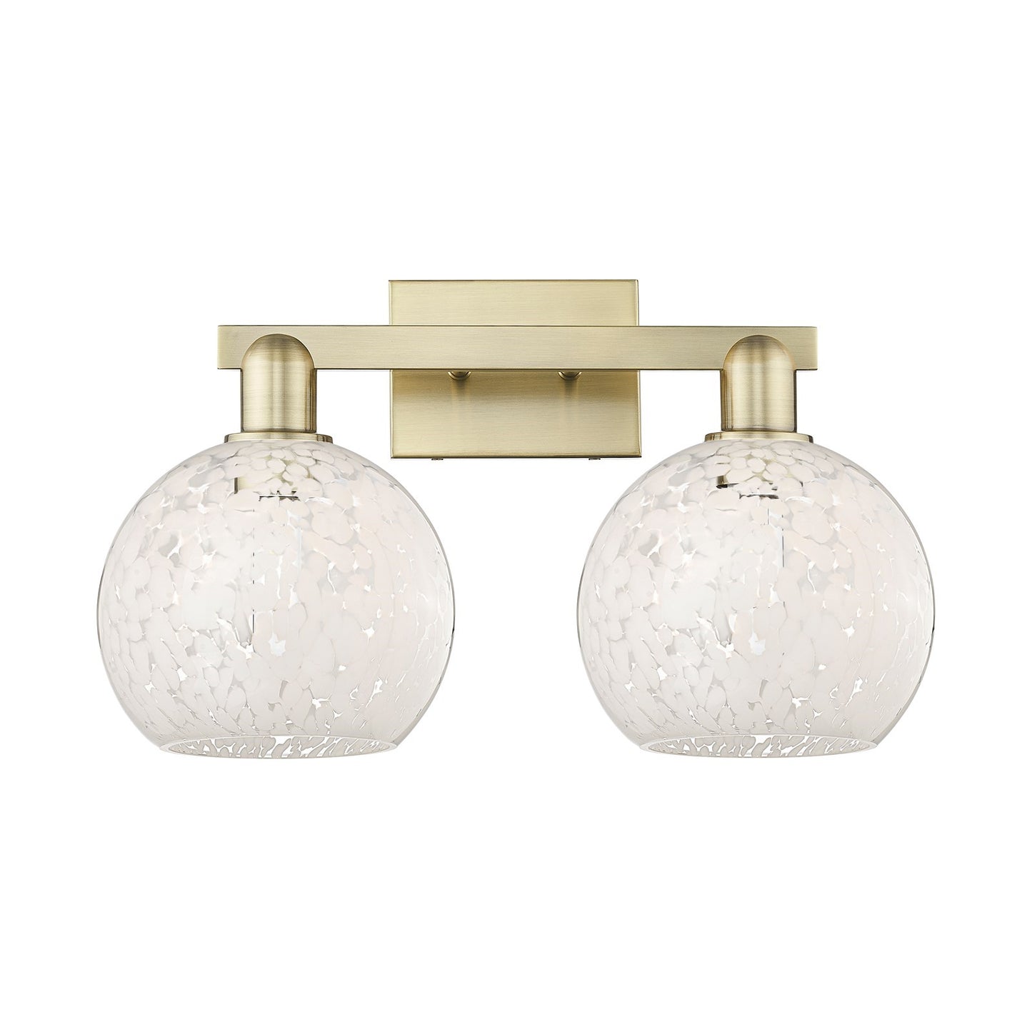 Innovations Lighting White Mouchette 19in 2-Light Bath Vanity | Industrial Antique Brass and White Glass | Bathroom Vanity & | Model 716-2W-AB-G1216-8WM