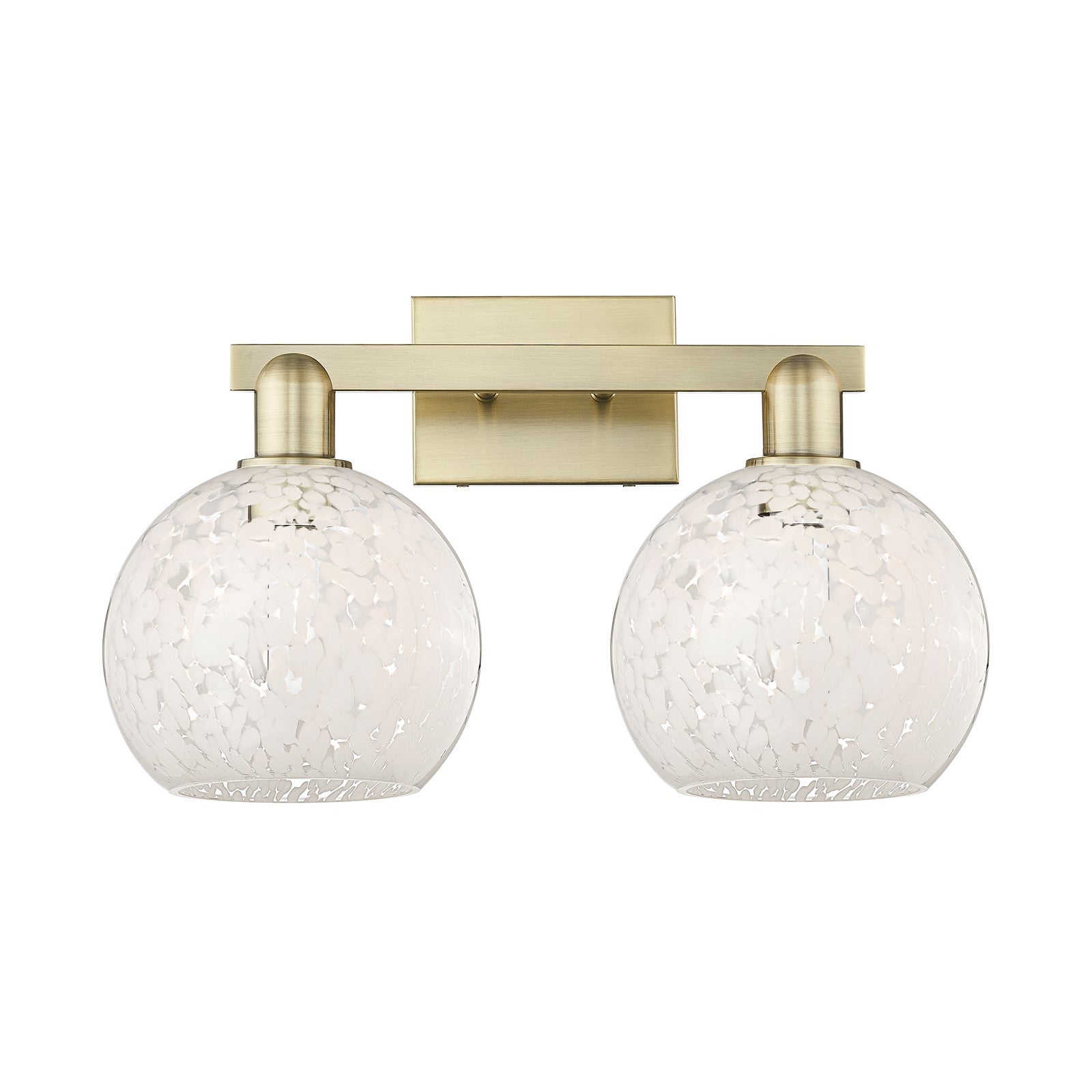 Innovations Lighting White Mouchette 19in 2-Light Bath Vanity | Industrial Antique Brass and White Glass | Bathroom Vanity & | Model 716-2W-AB-G1216-8WM