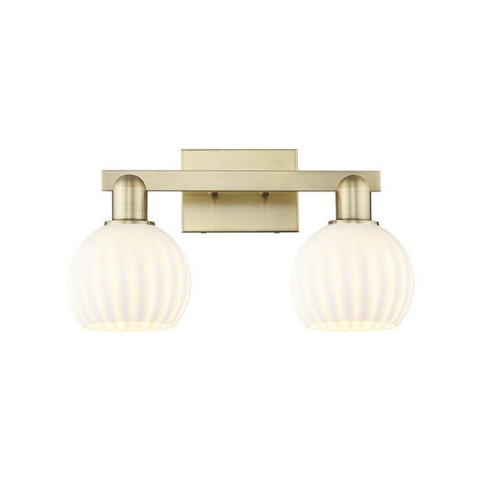 Innovations Lighting Arcadia 17in 2-Light Bath Vanity Light | Industrial Antique Brass and White Venetian Glass | Bathroom | Model 716-2W-AB-G1217-6WV