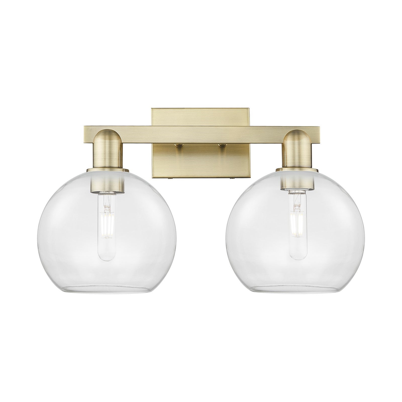 Innovations Athens 19in 2-Light Bath Vanity Light | Industrial Antique Brass Steel and Clear Glass | Bathroom Vanity & Powder | Model 716-2W-AB-G122-8