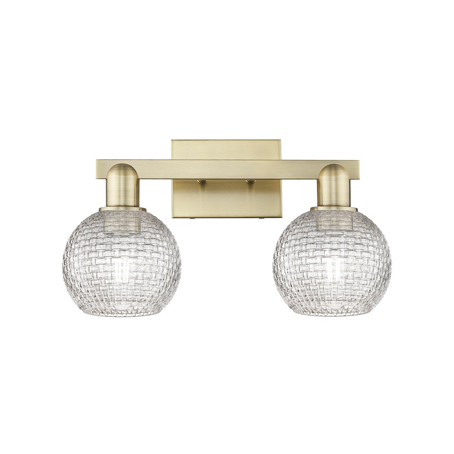 Innovations Athens 17in 2-Light Bath Vanity | Industrial Antique Brass and Clear Basket Weave Glass | Bathroom Vanity Light | Model 716-2W-AB-G122C-6CL