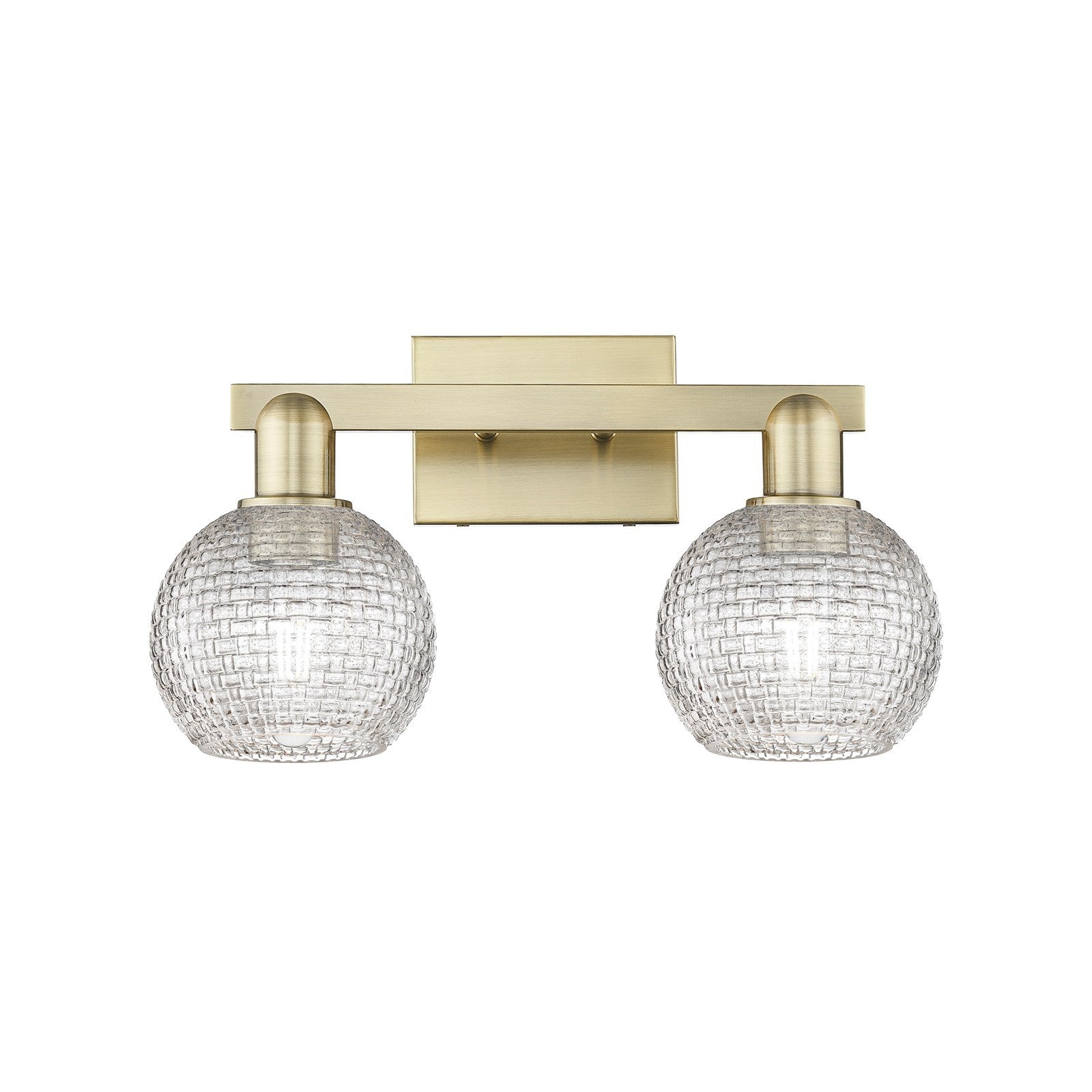 Innovations Athens 17in 2-Light Bath Vanity | Industrial Antique Brass and Clear Basket Weave Glass | Bathroom Vanity Light | Model 716-2W-AB-G122C-6CL