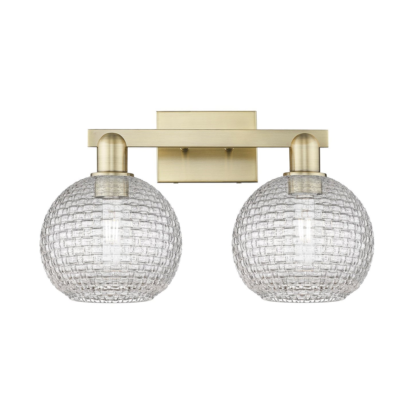 Innovations Athens 19in 2-Light Bath Vanity Light | Industrial Antique Brass and Clear Basket Weave Glass | Bathroom Vanity | Model 716-2W-AB-G122C-8CL