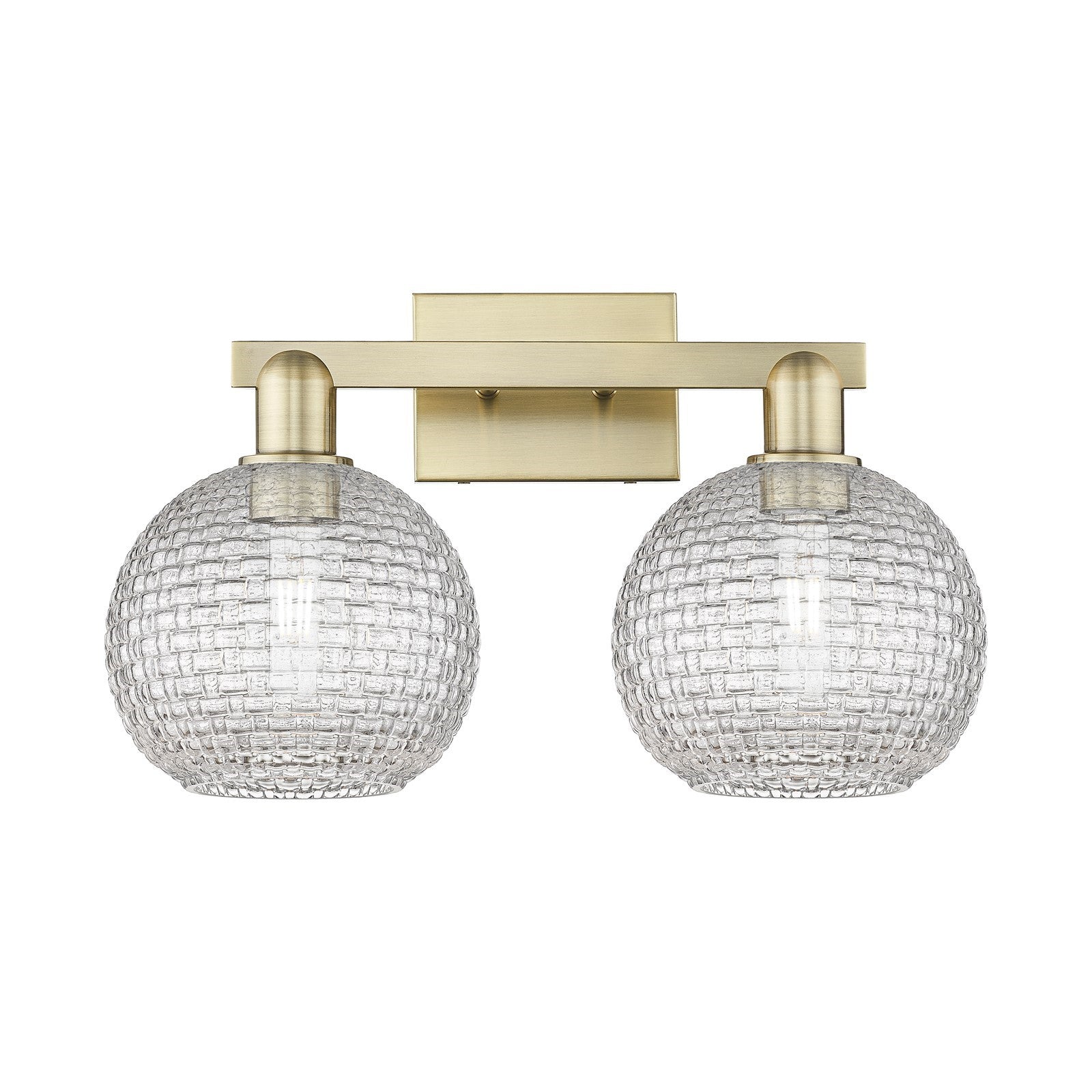 Innovations Athens 19in 2-Light Bath Vanity Light | Industrial Antique Brass and Clear Basket Weave Glass | Bathroom Vanity | Model 716-2W-AB-G122C-8CL