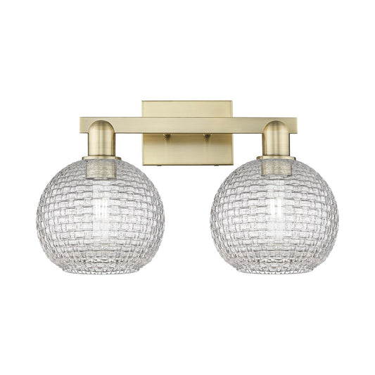 Innovations Athens 19in 2-Light Bath Vanity Light | Industrial Antique Brass and Clear Basket Weave Glass | Bathroom Vanity | Model 716-2W-AB-G122C-8CL