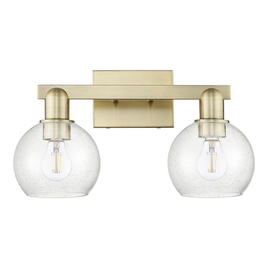 Innovations Athens 17in 2-Light Bath Vanity Light | Industrial Antique Brass Steel and Seedy Glass | Bathroom Vanity & Powder | Model 716-2W-AB-G124-6