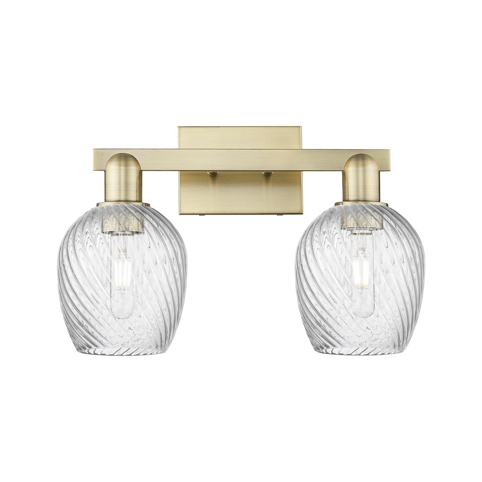 Innovations Salina 17in 2-Light Bath Vanity Light | Industrial Antique Brass and Clear Spiral Fluted Glass | Bathroom Vanity | Model 716-2W-AB-G292