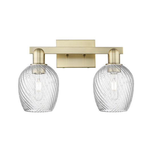 Innovations Salina 17in 2-Light Bath Vanity Light | Industrial Antique Brass and Clear Spiral Fluted Glass | Bathroom Vanity | Model 716-2W-AB-G292