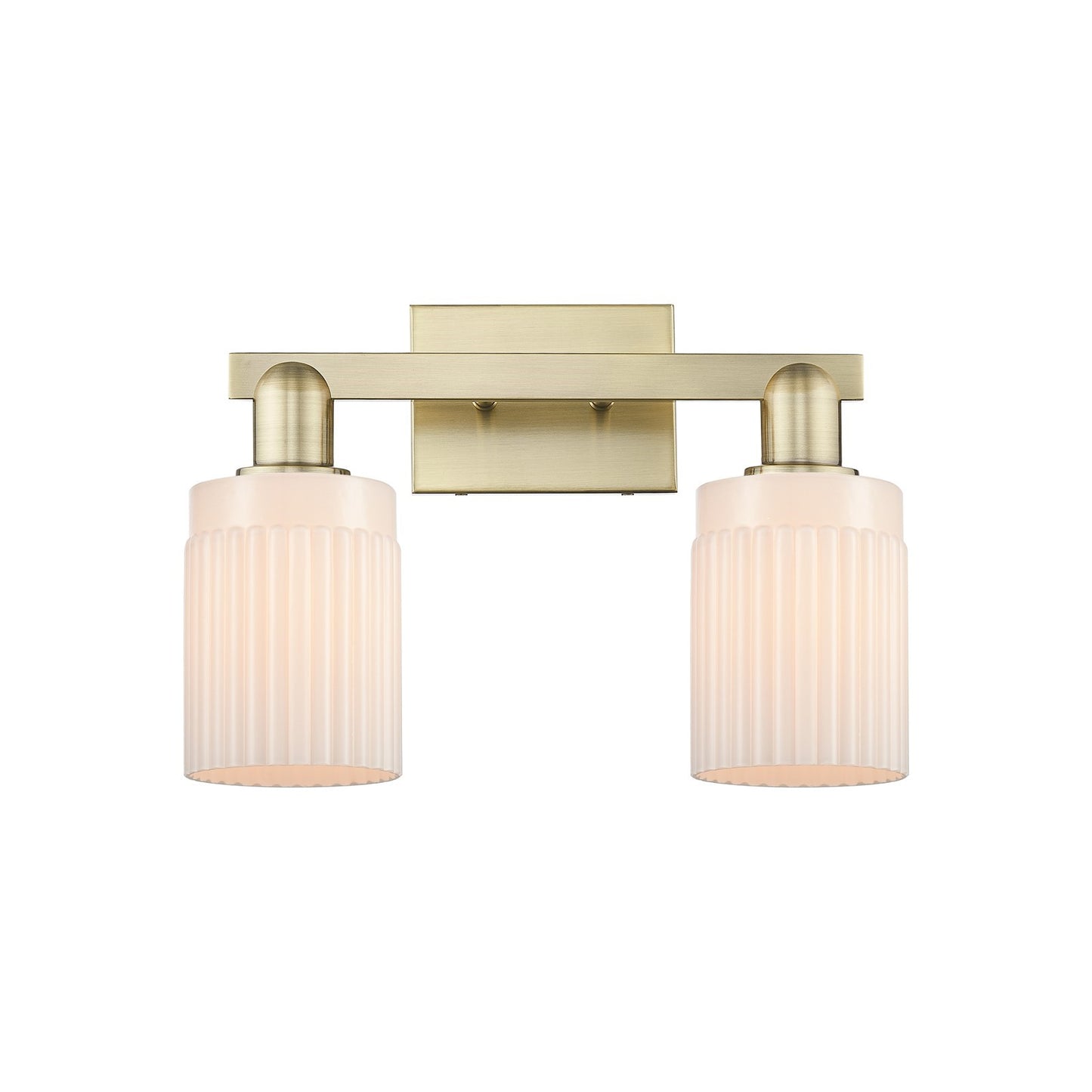 Innovations Hadley 2-Light 16in Bath Vanity Light | Industrial Antique Brass Steel and Matte White Ribbed Glass | Bathroom Vanity | Model 716-2W-AB-G341