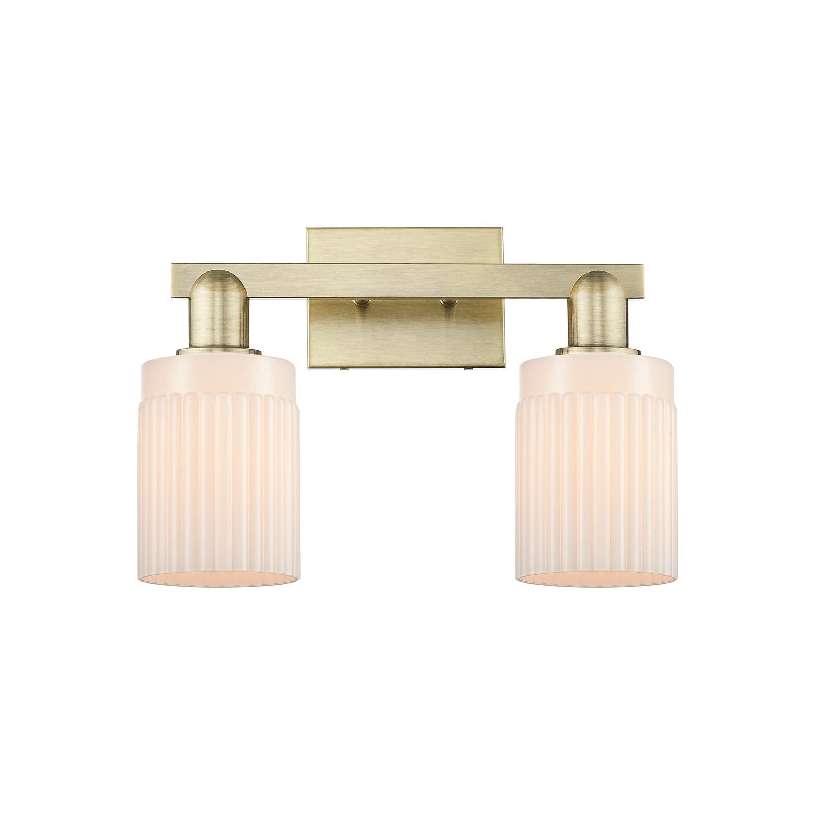 Innovations Hadley 2-Light 16in Bath Vanity Light | Industrial Antique Brass Steel and Matte White Ribbed Glass | Bathroom Vanity | Model 716-2W-AB-G341