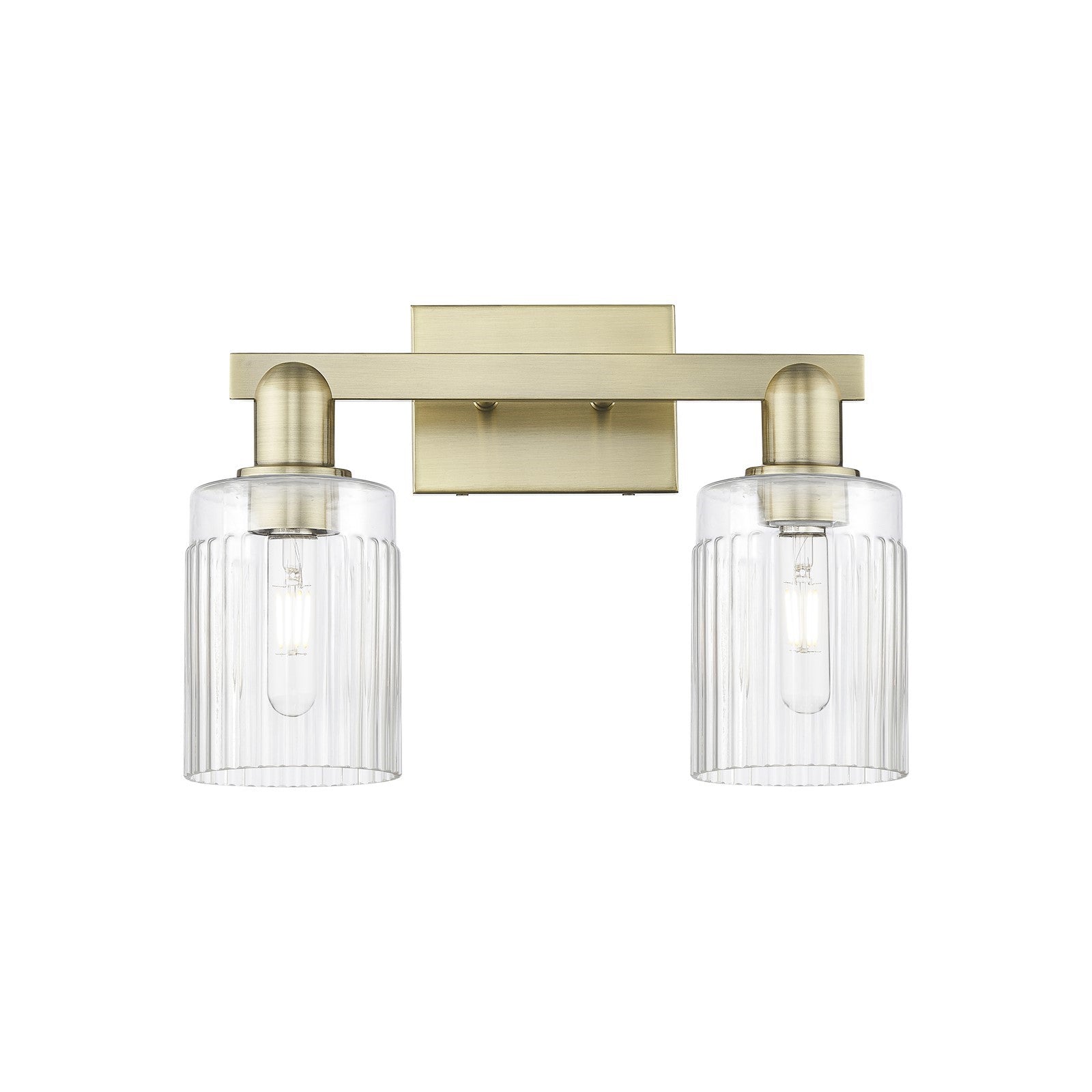 Innovations Hadley 2-Light 16in Bath Vanity Light | Industrial Antique Brass Steel and Clear Ribbed Glass | Bathroom & Entryway | Model 716-2W-AB-G342