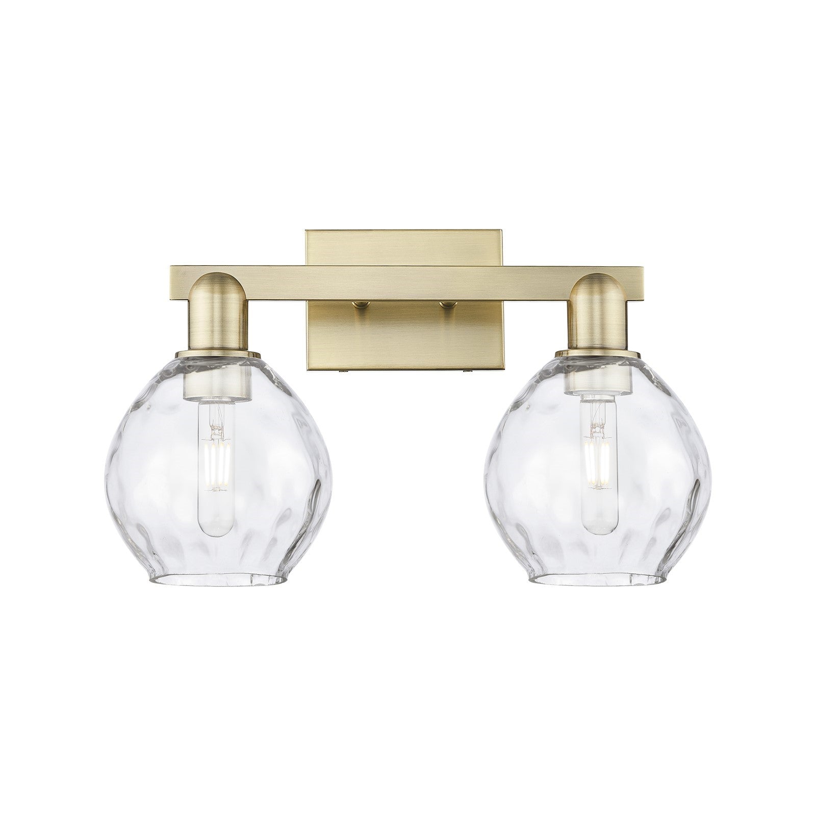 Innovations Waverly 17in 2-Light Bath Vanity Light | Industrial Modern Contempo Antique Brass Steel and Clear Water Glass | Model 716-2W-AB-G362
