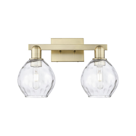 Innovations Waverly 17in 2-Light Bath Vanity Light | Industrial Modern Contempo Antique Brass Steel and Clear Water Glass | Model 716-2W-AB-G362