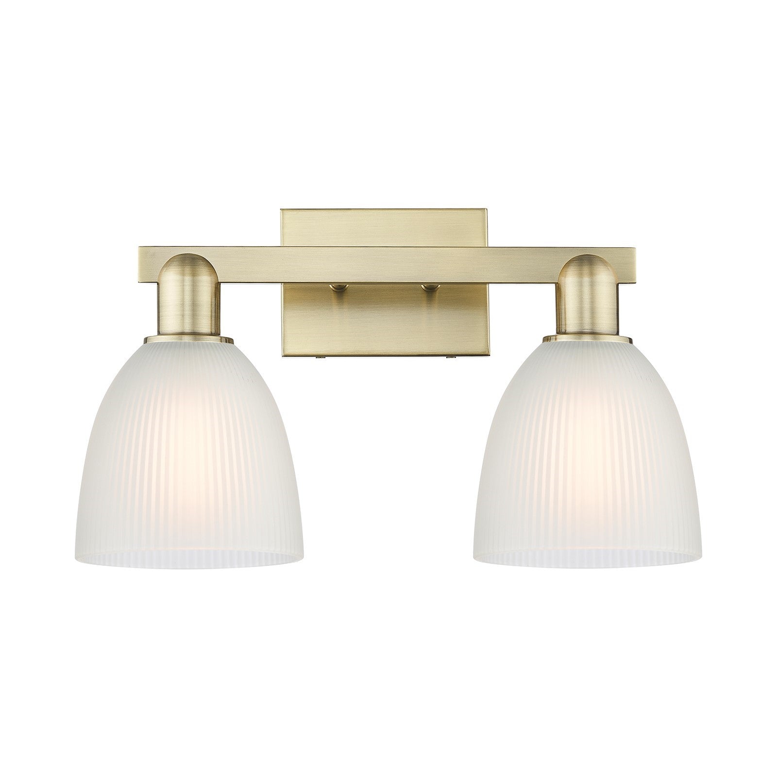Innovations Castile 17in 2-Light Bath Vanity Light | Industrial Antique Brass Steel and White Glass | Damp-Rated Bathroom Vanity | Model 716-2W-AB-G381