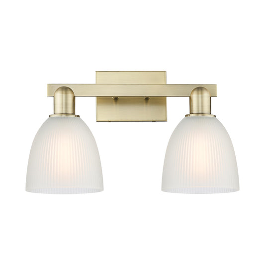Innovations Castile 17in 2-Light Bath Vanity Light | Industrial Antique Brass Steel and White Glass | Damp-Rated Bathroom Vanity | Model 716-2W-AB-G381