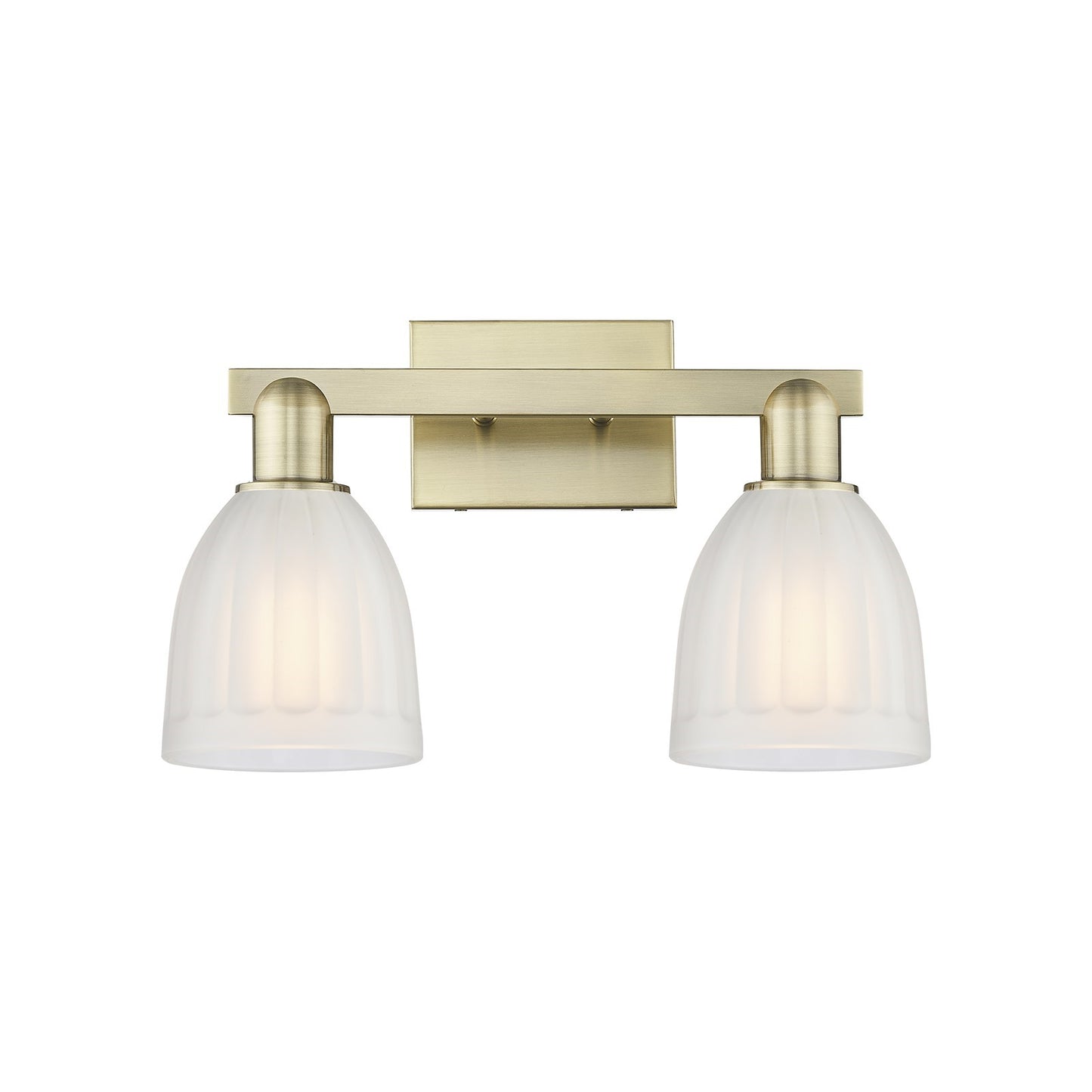 Innovations Brookfield 17in 2-Light Bath Vanity | Industrial Antique Brass and White Ribbed Glass | Bathroom Vanity Light | 16.75 x | Model 716-2W-AB-G441