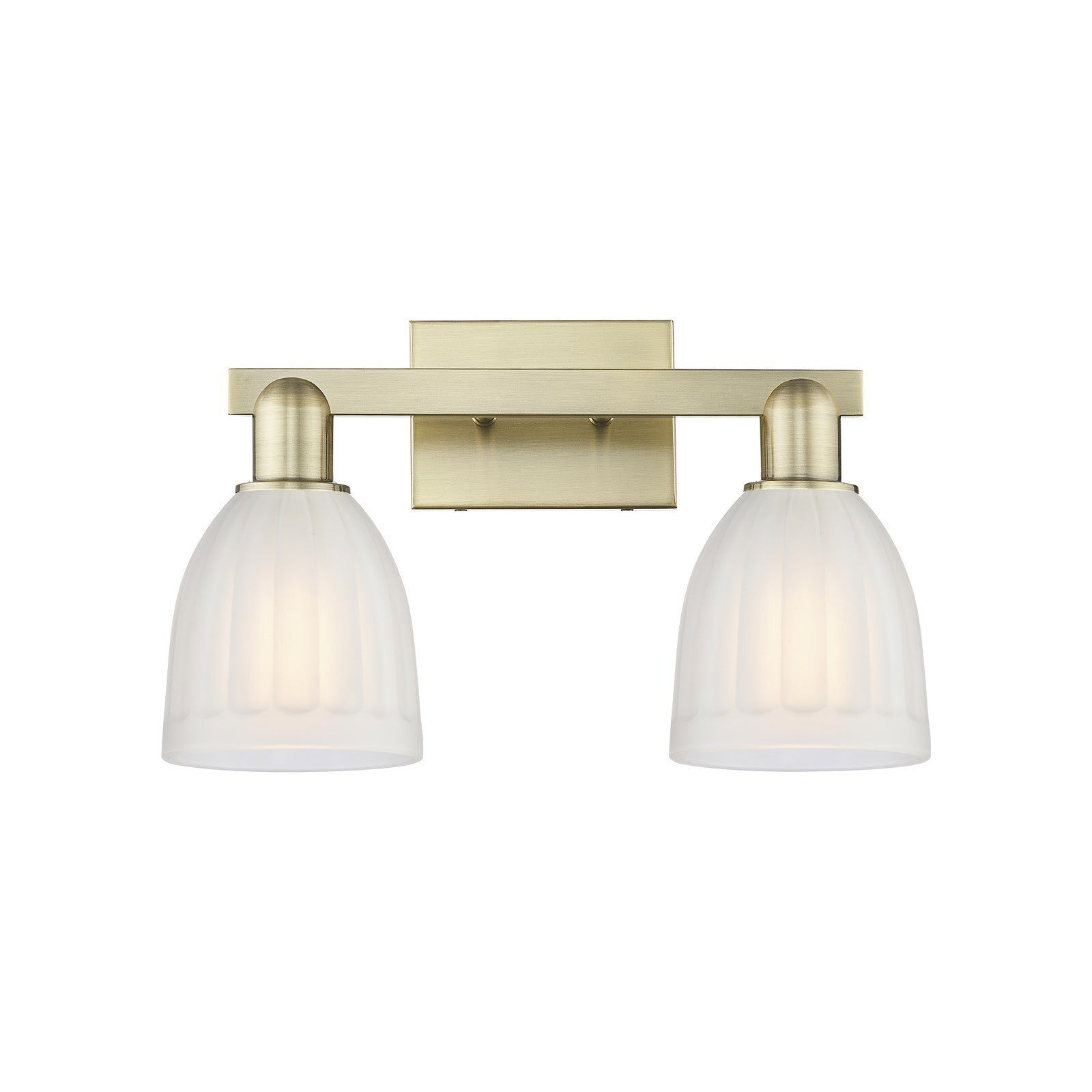 Innovations Brookfield 17in 2-Light Bath Vanity | Industrial Antique Brass and White Ribbed Glass | Bathroom Vanity Light | 16.75 x | Model 716-2W-AB-G441
