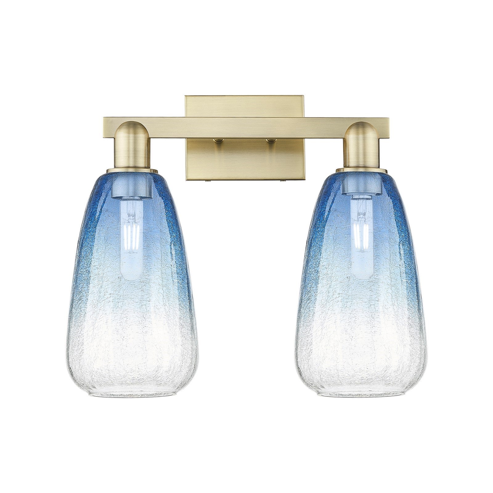 Innovations Brookhaven Almond 17in 2-Light Bath Vanity Light | Industrial Antique Brass Steel and Sapphire Blue Glass | Model 716-2W-AB-G480-6SB