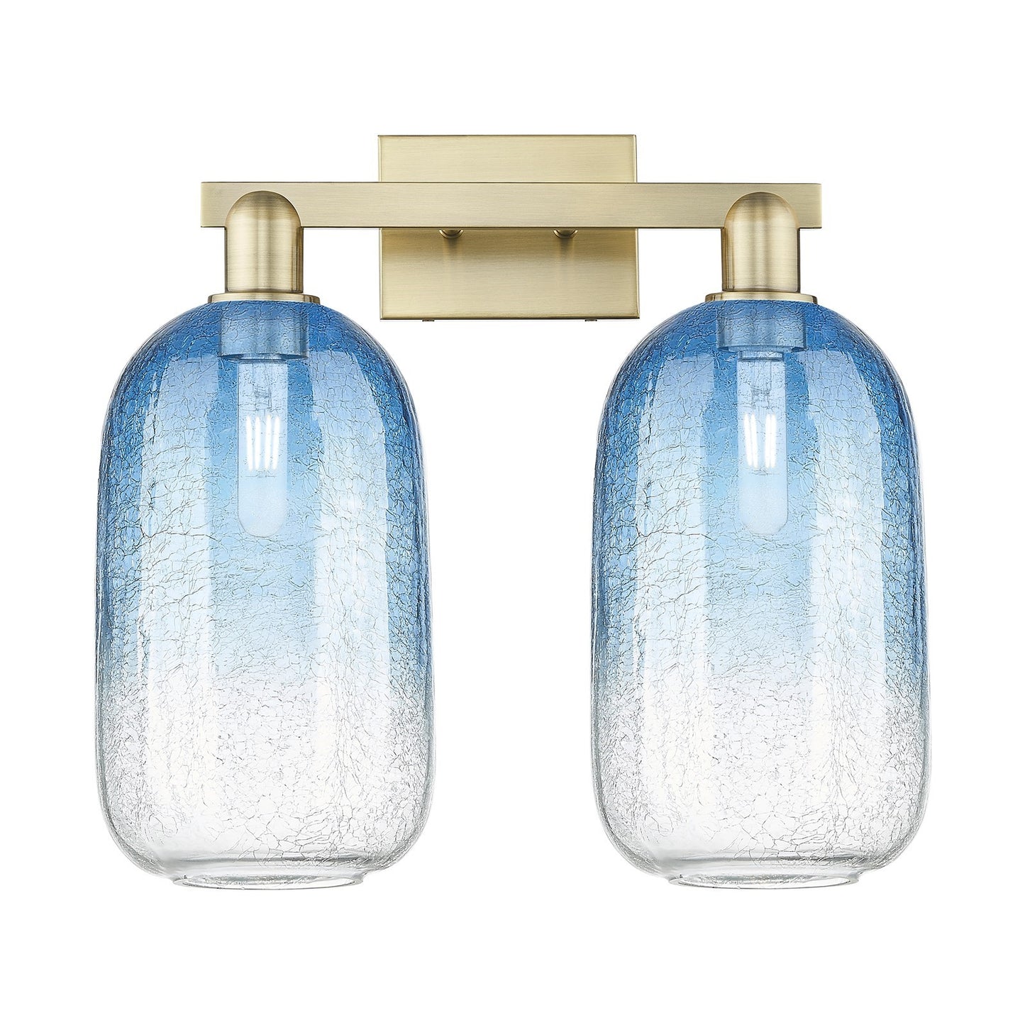Innovations Brookhaven Cloche 18in 2-Light Bath Vanity Light | Industrial Antique Brass Steel and Sapphire Blue Glass | Model 716-2W-AB-G482-7SB