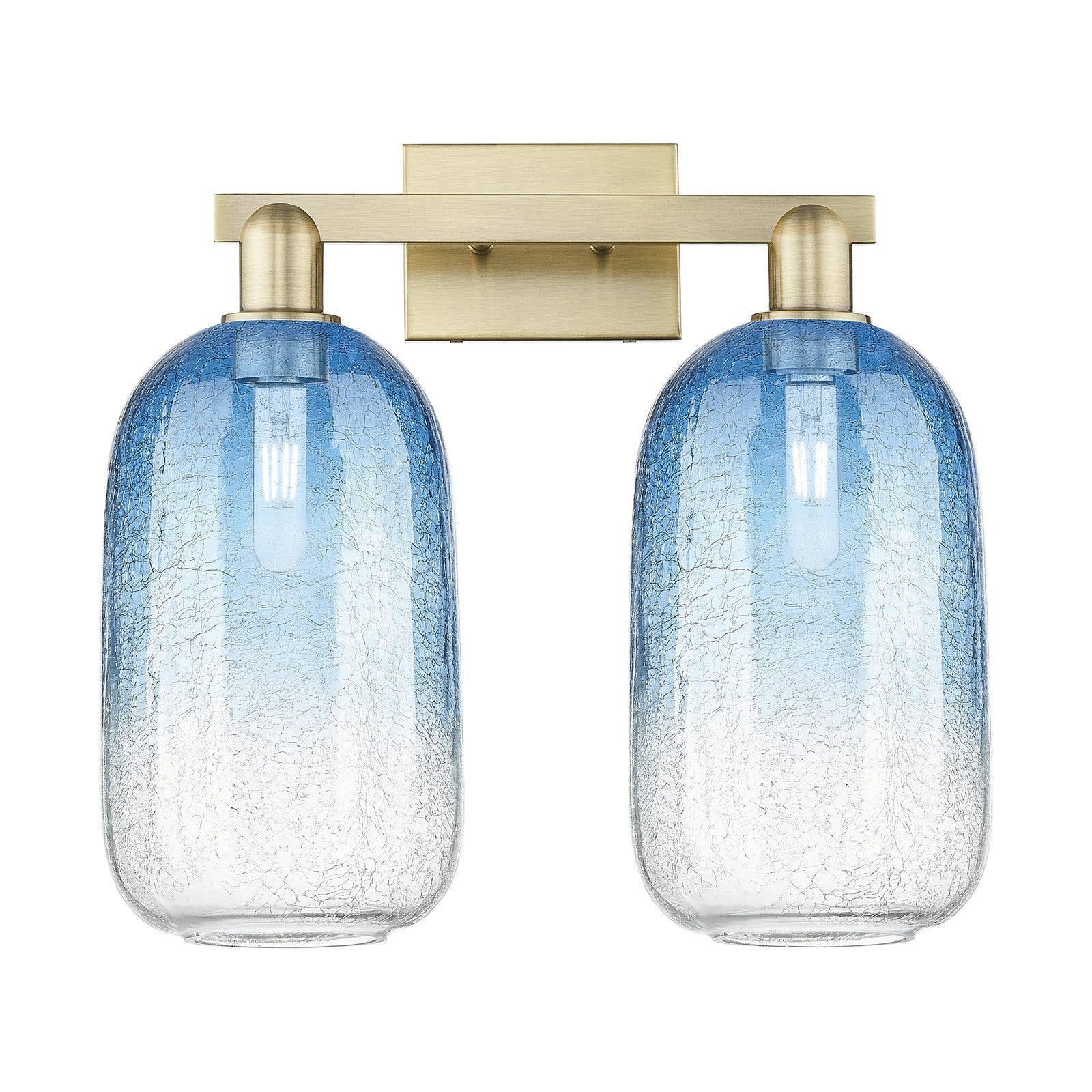 Innovations Brookhaven Cloche 18in 2-Light Bath Vanity Light | Industrial Antique Brass Steel and Sapphire Blue Glass | Model 716-2W-AB-G482-7SB