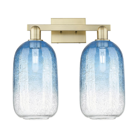 Innovations Brookhaven Cloche 18in 2-Light Bath Vanity Light | Industrial Antique Brass Steel and Sapphire Blue Glass | Model 716-2W-AB-G482-7SB