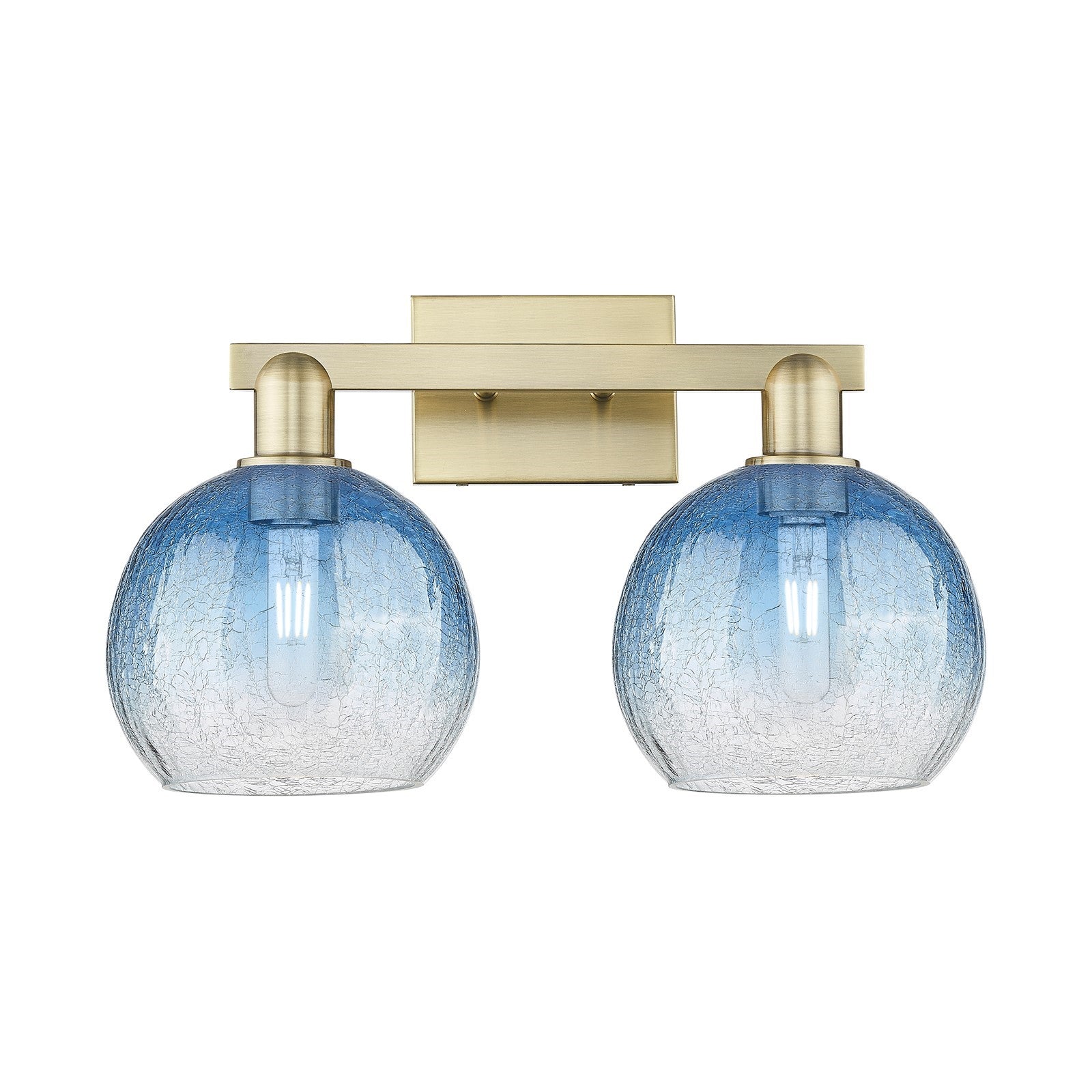 Innovations Brookhaven Globe 19in 2-Light Bath Vanity Light | Industrial Antique Brass and Sapphire Blue Glass | Bathroom | Model 716-2W-AB-G483-8SB