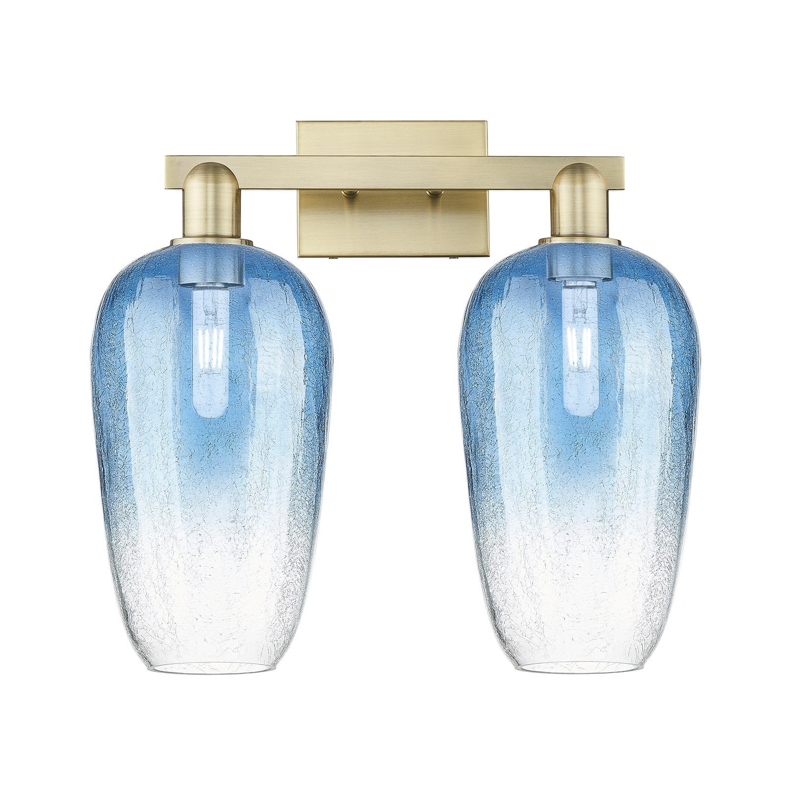 Innovations Brookhaven Flute 18in 2-Light Bath Vanity Light | Industrial Antique Brass and Sapphire Blue Glass | Bathroom | Model 716-2W-AB-G484-7SB