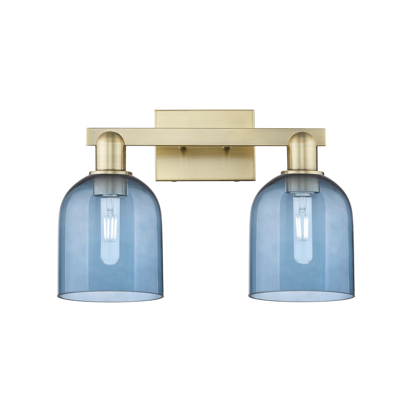 Innovations Bella 17in 2-Light Bath Vanity Light | Industrial Antique Brass and Blue Glass | Bathroom Vanity | 16.5 x 11.25 x | Model 716-2W-AB-G558-6BL