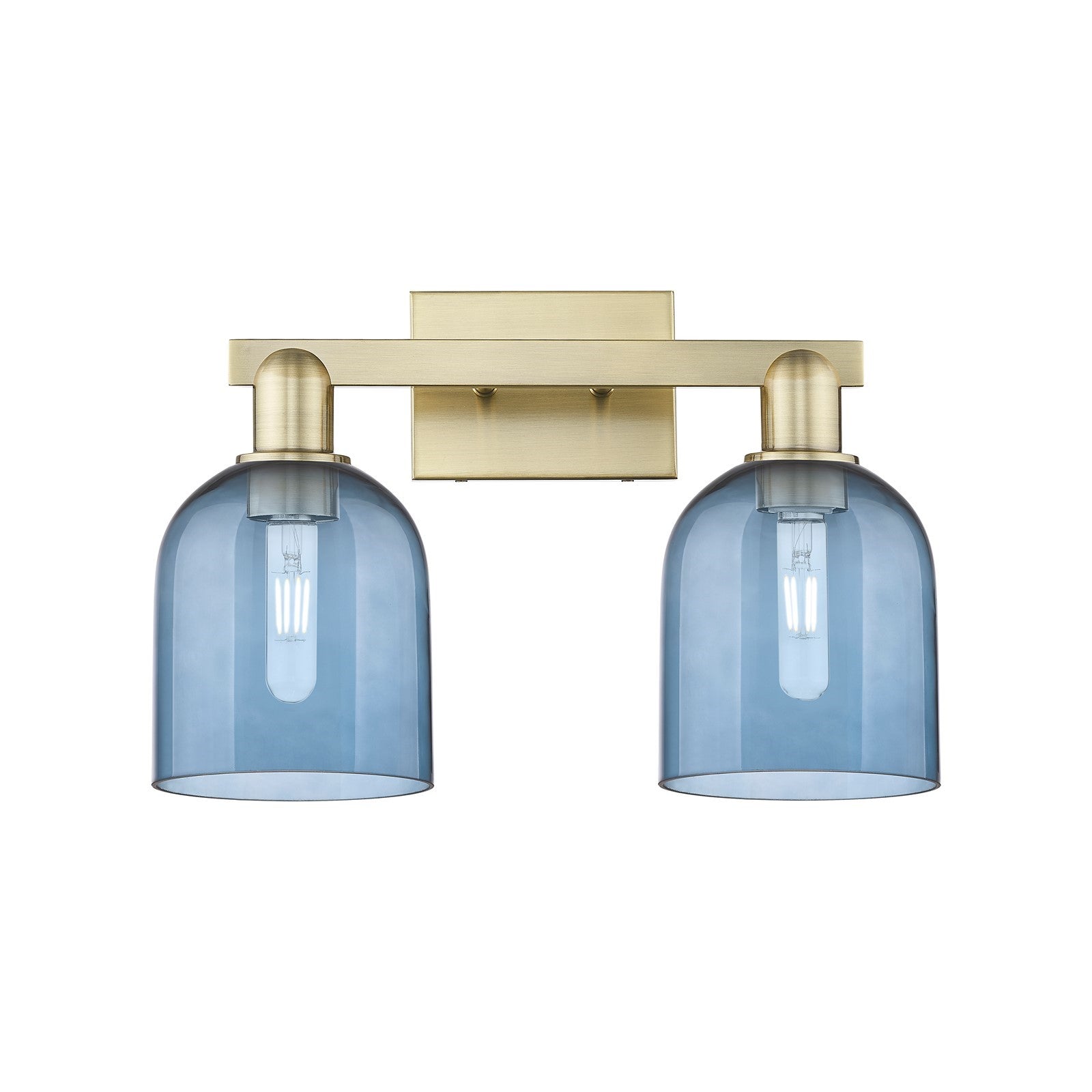 Innovations Bella 17in 2-Light Bath Vanity Light | Industrial Antique Brass and Blue Glass | Bathroom Vanity | 16.5 x 11.25 x | Model 716-2W-AB-G558-6BL