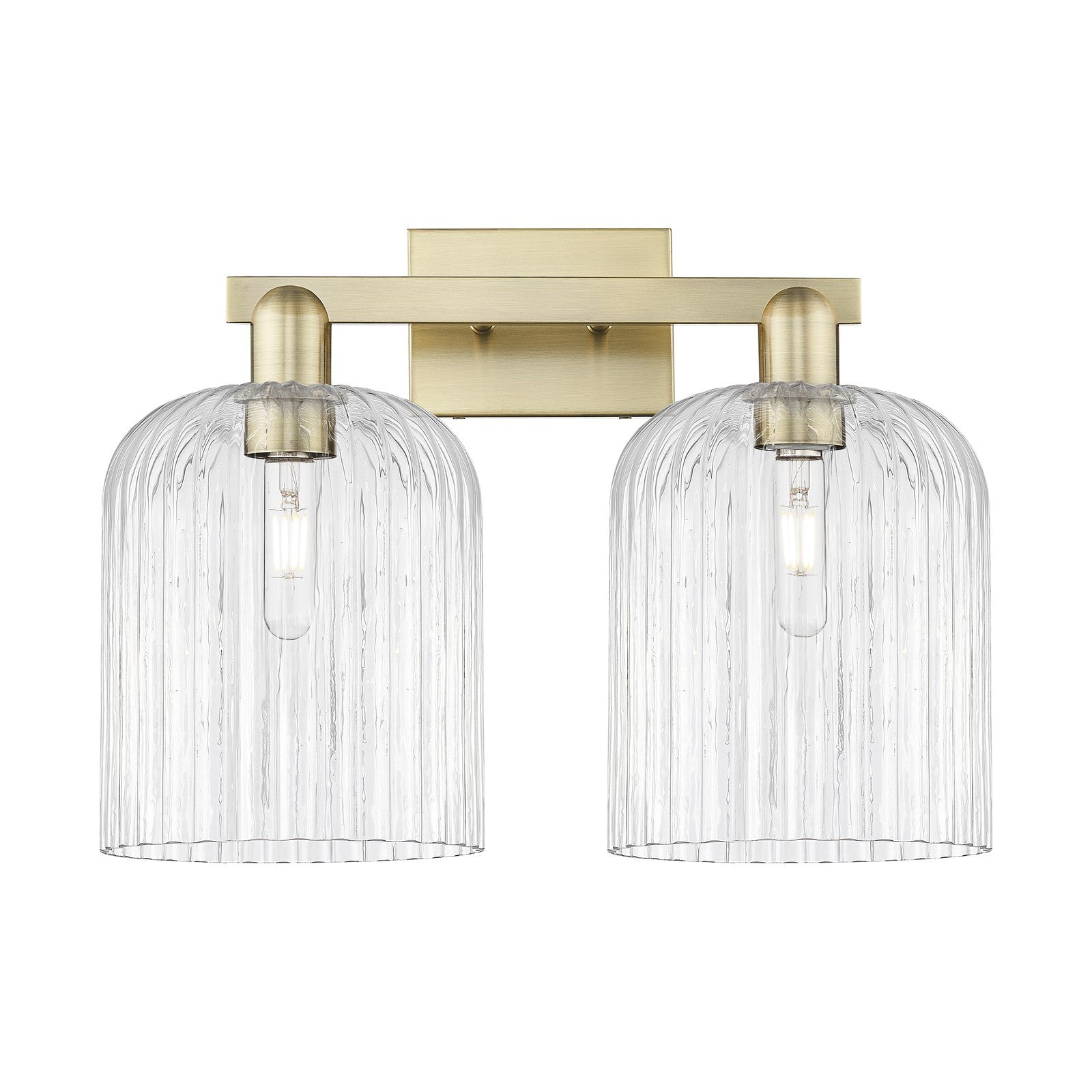 Innovations Bridal Veil 19in 2-Light Bath Vanity | Industrial Antique Brass Steel and Clear Ribbed Glass | Bathroom Vanity | Model 716-2W-AB-G559-8CL