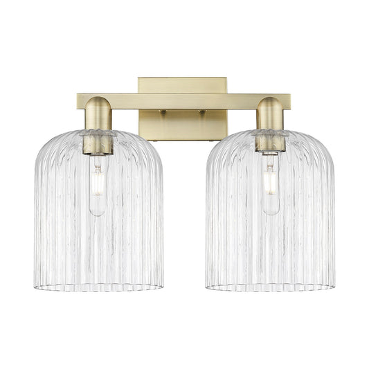 Innovations Bridal Veil 19in 2-Light Bath Vanity | Industrial Antique Brass Steel and Clear Ribbed Glass | Bathroom Vanity | Model 716-2W-AB-G559-8CL