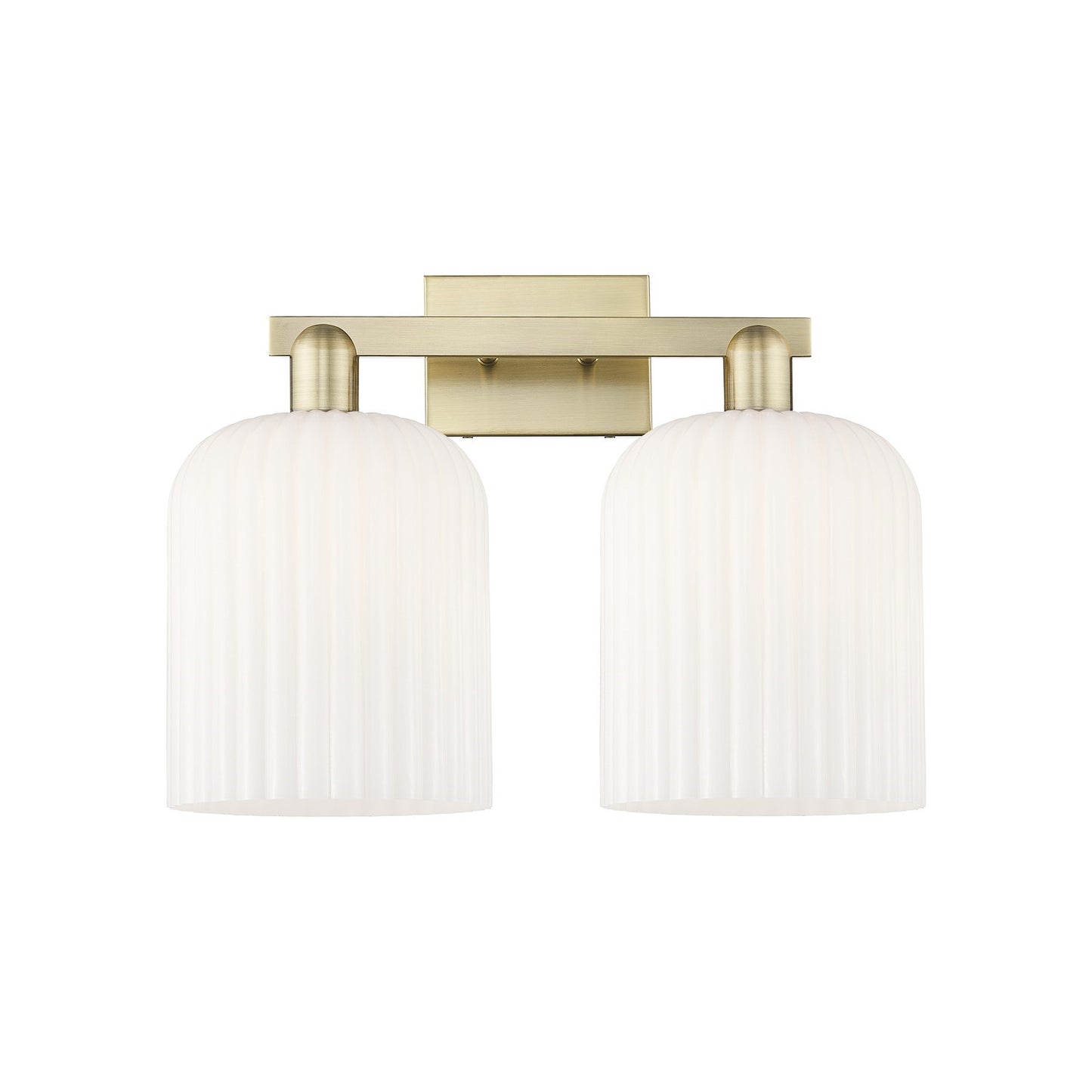 Innovations Bridal Veil 19in 2-Light Bath Vanity Light | Industrial Antique Brass and Gloss White Ribbed Glass | Bathroom | Model 716-2W-AB-G559-8GWH