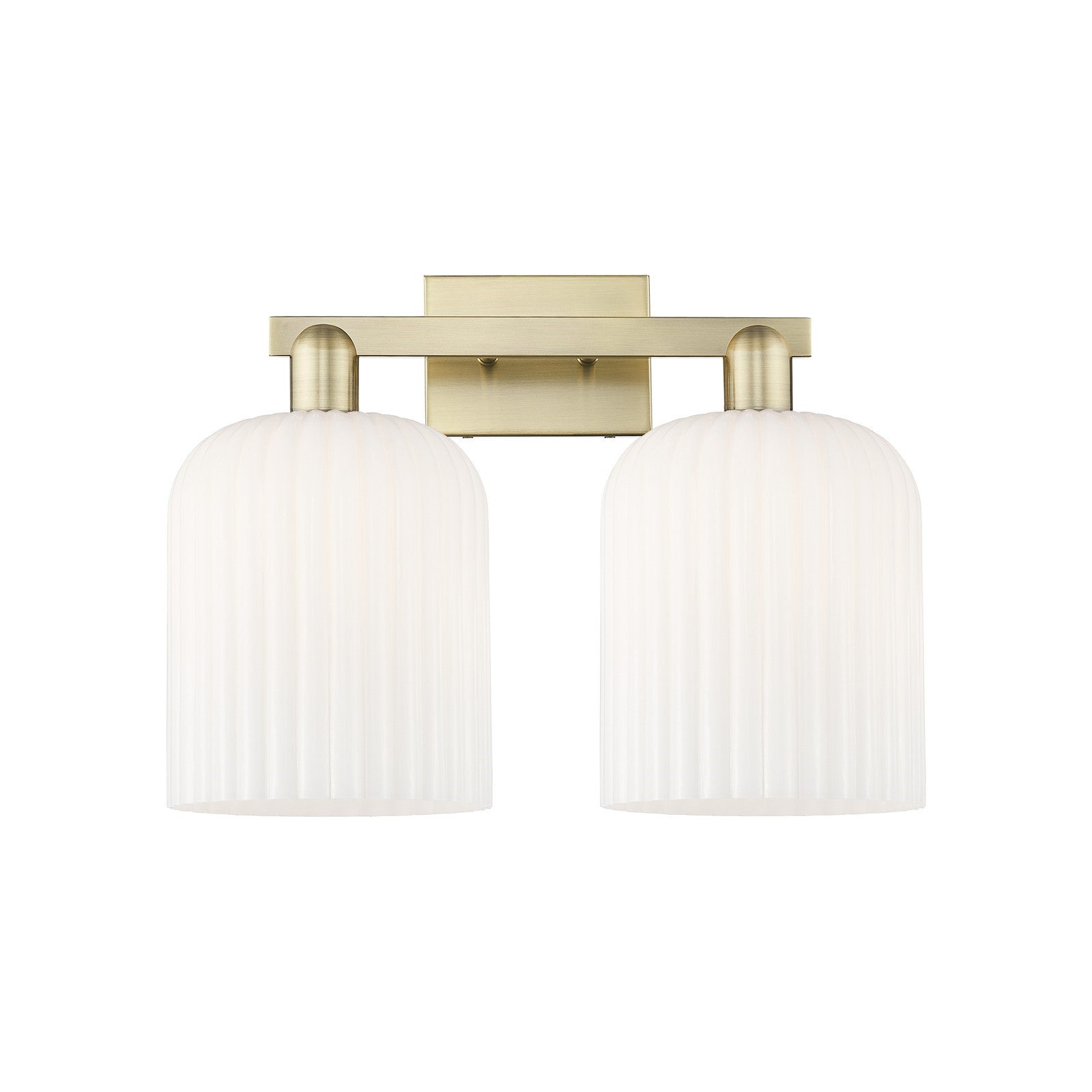 Innovations Bridal Veil 19in 2-Light Bath Vanity Light | Industrial Antique Brass and Gloss White Ribbed Glass | Bathroom | Model 716-2W-AB-G559-8GWH