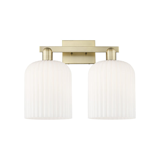 Innovations Bridal Veil 19in 2-Light Bath Vanity Light | Industrial Antique Brass and Gloss White Ribbed Glass | Bathroom | Model 716-2W-AB-G559-8GWH