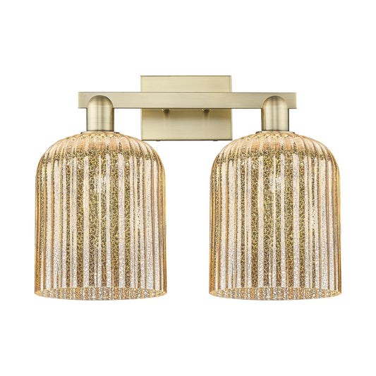 Innovations Bridal Veil 19in 2-Light Bath Vanity | Industrial Antique Brass and Mercury Ribbed Glass | Bathroom Vanity & Powder | Model 716-2W-AB-G559-8ME