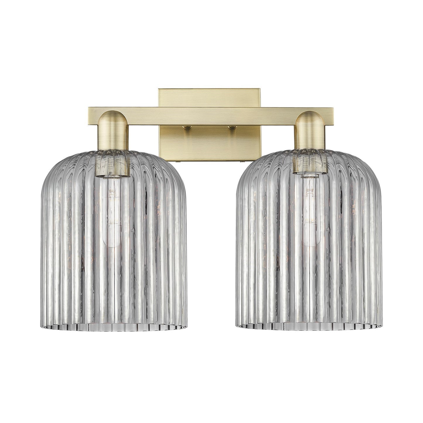 Innovations Bridal Veil 19in 2-Light Bath Vanity | Industrial Antique Brass Steel and Light Smoke Ribbed Glass | Bathroom | Model 716-2W-AB-G559-8SM