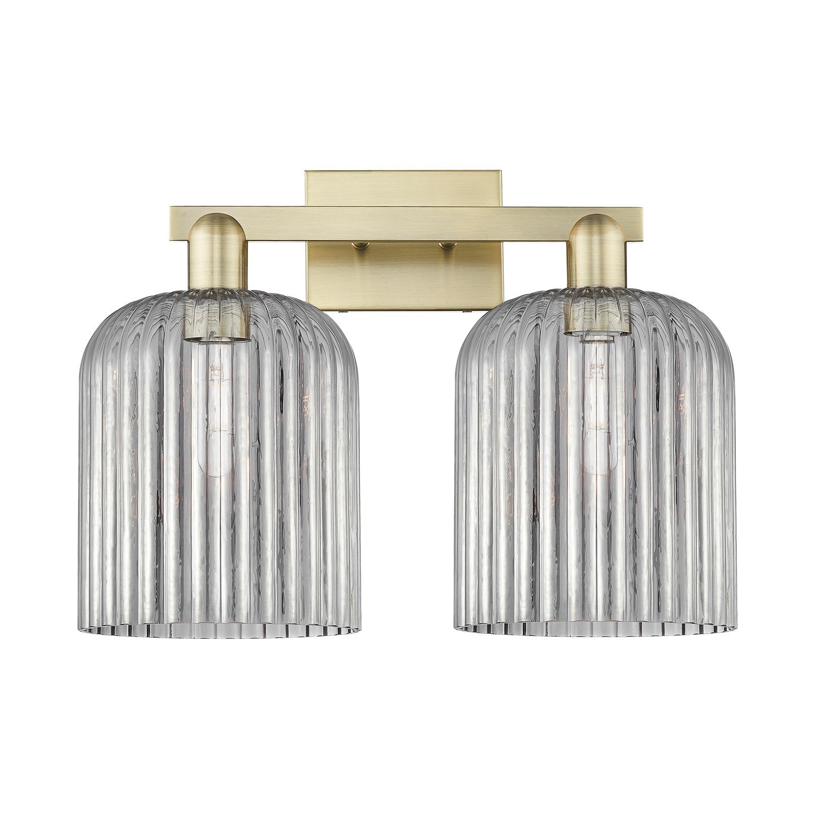 Innovations Bridal Veil 19in 2-Light Bath Vanity | Industrial Antique Brass Steel and Light Smoke Ribbed Glass | Bathroom | Model 716-2W-AB-G559-8SM
