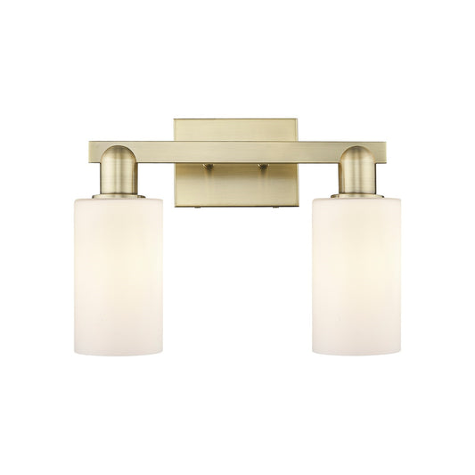 Innovations Clymer 15in 2-Light Bath Vanity Light | Industrial Antique Brass and Matte White Glass | Bathroom Vanity | 14.88 x | Model 716-2W-AB-G801