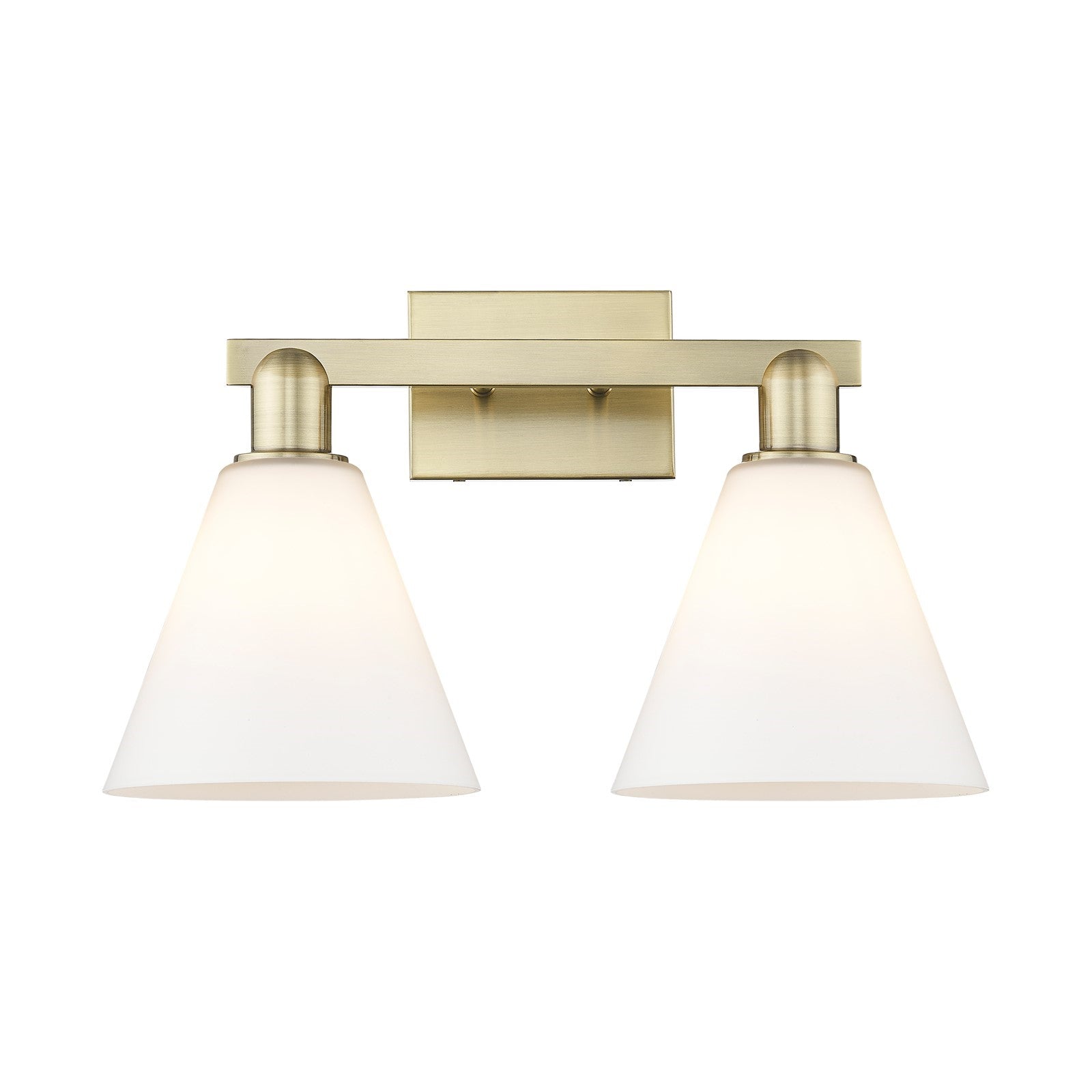 Innovations Berkshire Glass 19in 2-Light Bath Vanity | Industrial Antique Brass Steel and Matte White Cone Glass | Bathroom | Model 716-2W-AB-GBC-81