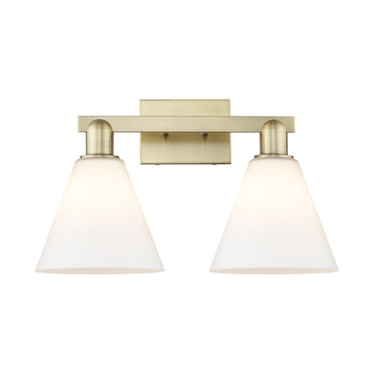 Innovations Berkshire Glass 19in 2-Light Bath Vanity | Industrial Antique Brass Steel and Matte White Cone Glass | Bathroom | Model 716-2W-AB-GBC-81