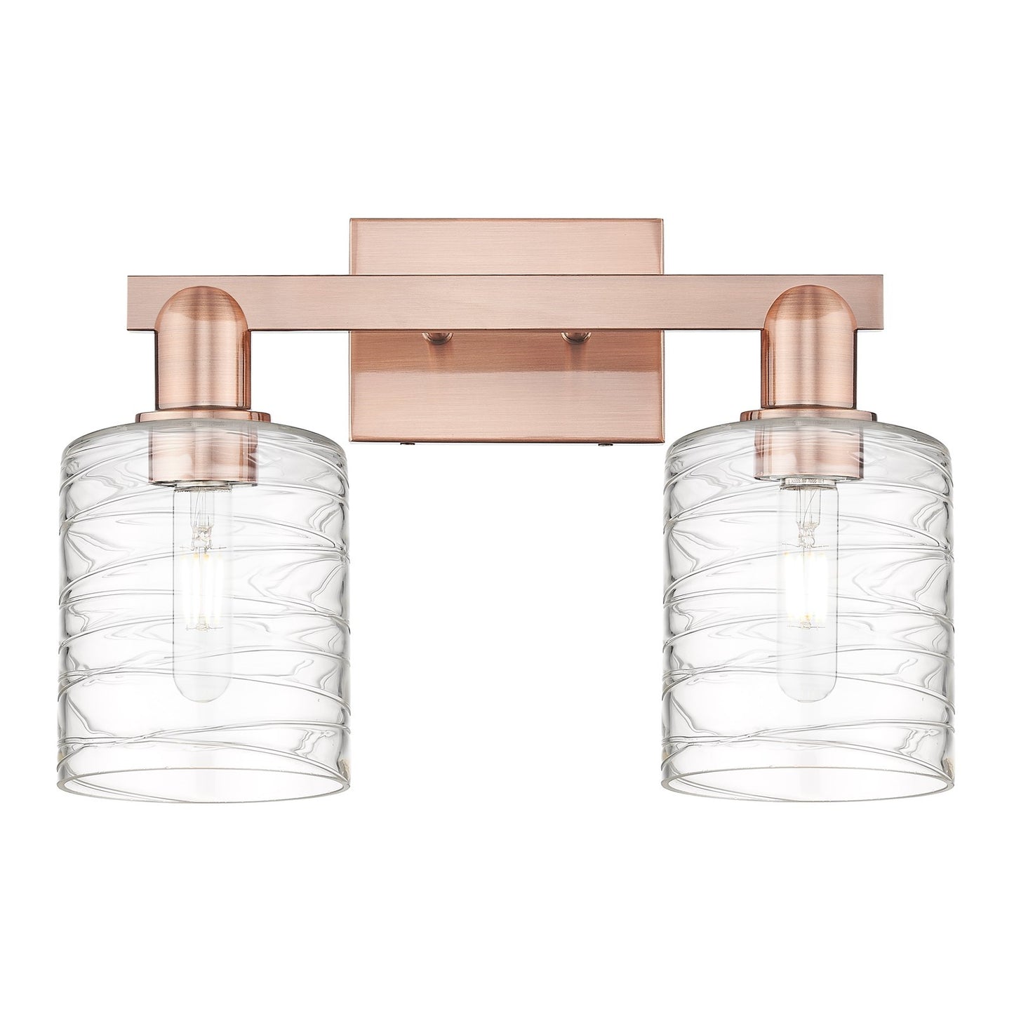 Innovations Cobbleskill 16in 2-Light Bath Vanity | Industrial Antique Copper Steel and Deco Swirl Glass | Bathroom Vanity Light | Model 716-2W-AC-G1113