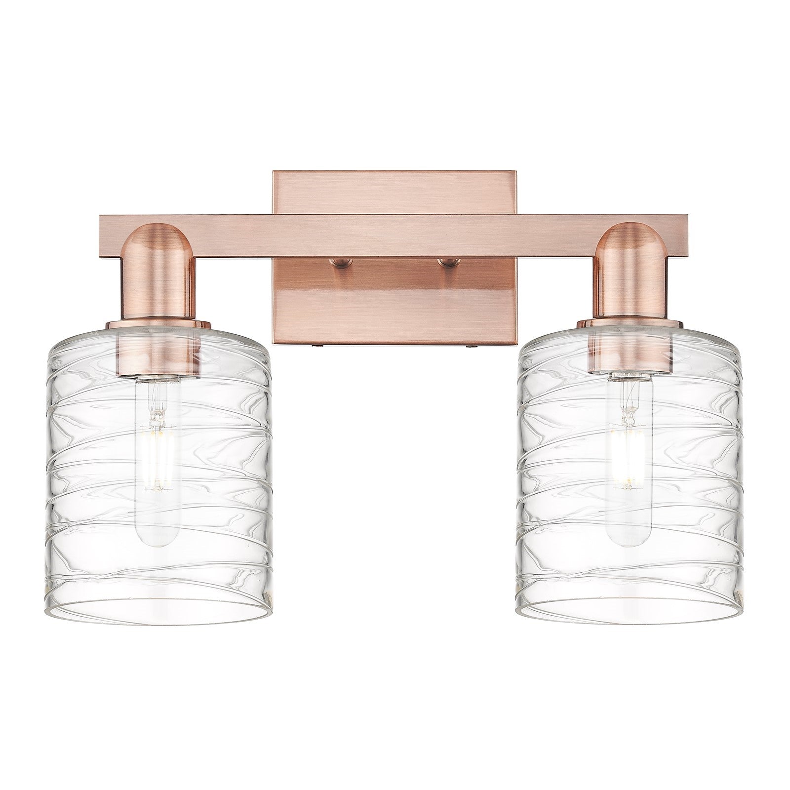 Innovations Cobbleskill 16in 2-Light Bath Vanity | Industrial Antique Copper Steel and Deco Swirl Glass | Bathroom Vanity Light | Model 716-2W-AC-G1113