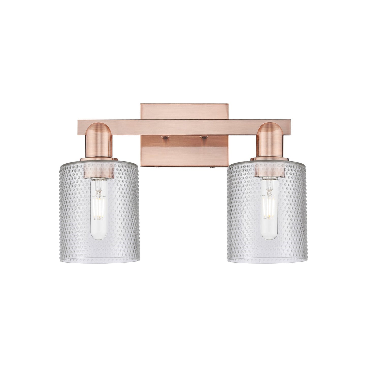 Innovations Cobbleskill 16in 2-Light Bath Vanity Light | Industrial Antique Copper Steel and Clear Cobbleskill Glass | Bathroom | Model 716-2W-AC-G112