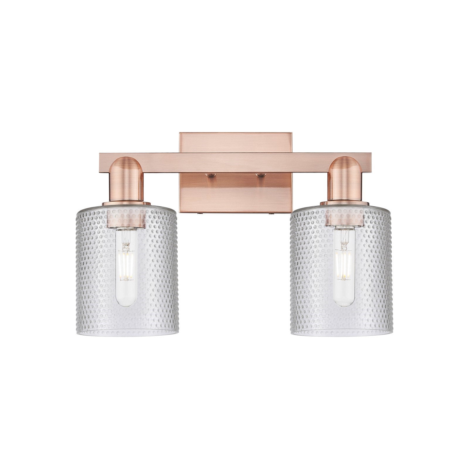 Innovations Cobbleskill 16in 2-Light Bath Vanity Light | Industrial Antique Copper Steel and Clear Cobbleskill Glass | Bathroom | Model 716-2W-AC-G112