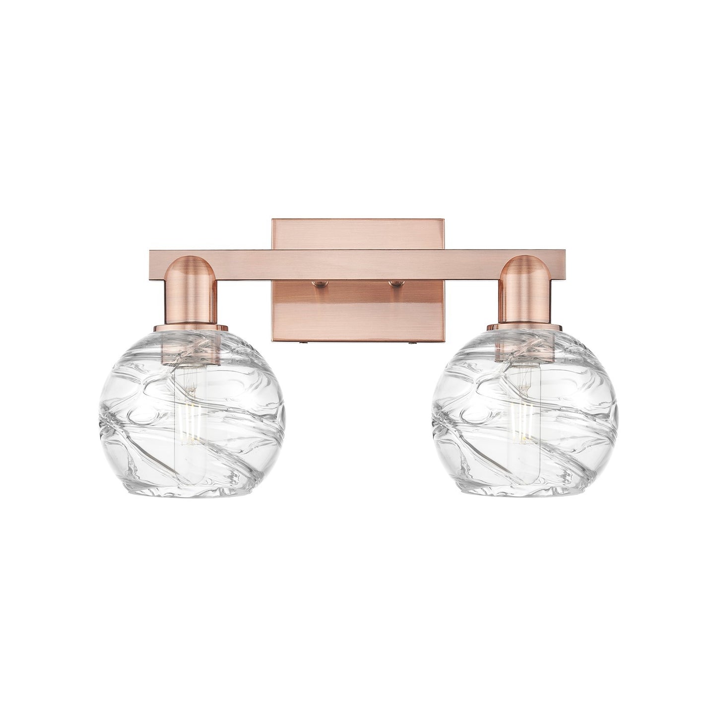 Innovations Athens Deco Swirl 16.88in 2-Light Bath Vanity Light | Industrial Antique Copper Steel and Clear Glass | Bathroom | Model 716-2W-AC-G1213-6CL