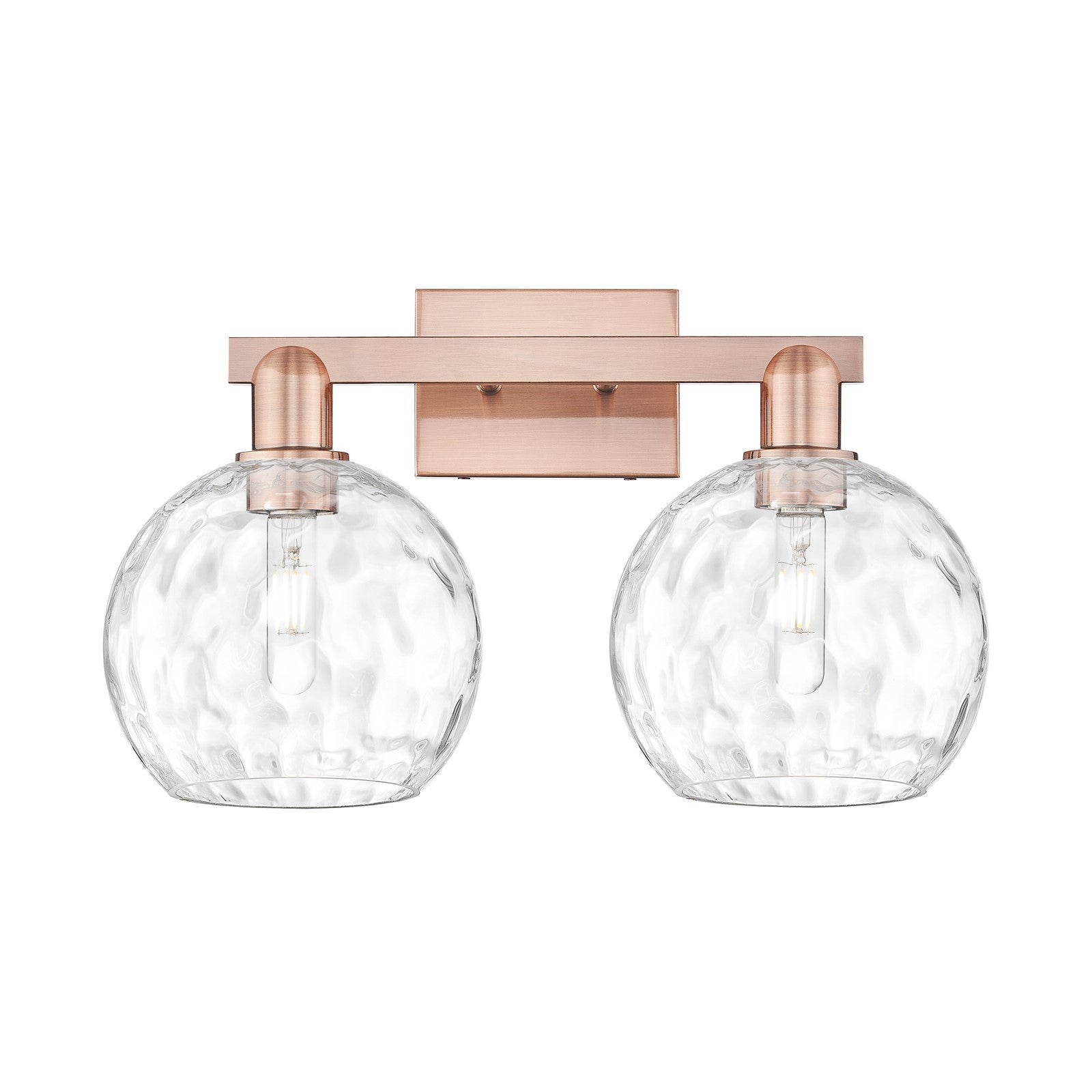 Innovations Athens Water Glass 19in 2-Light Bath Vanity | Industrial Antique Copper Steel and Clear Water Glass | Bathroom | Model 716-2W-AC-G1215-8