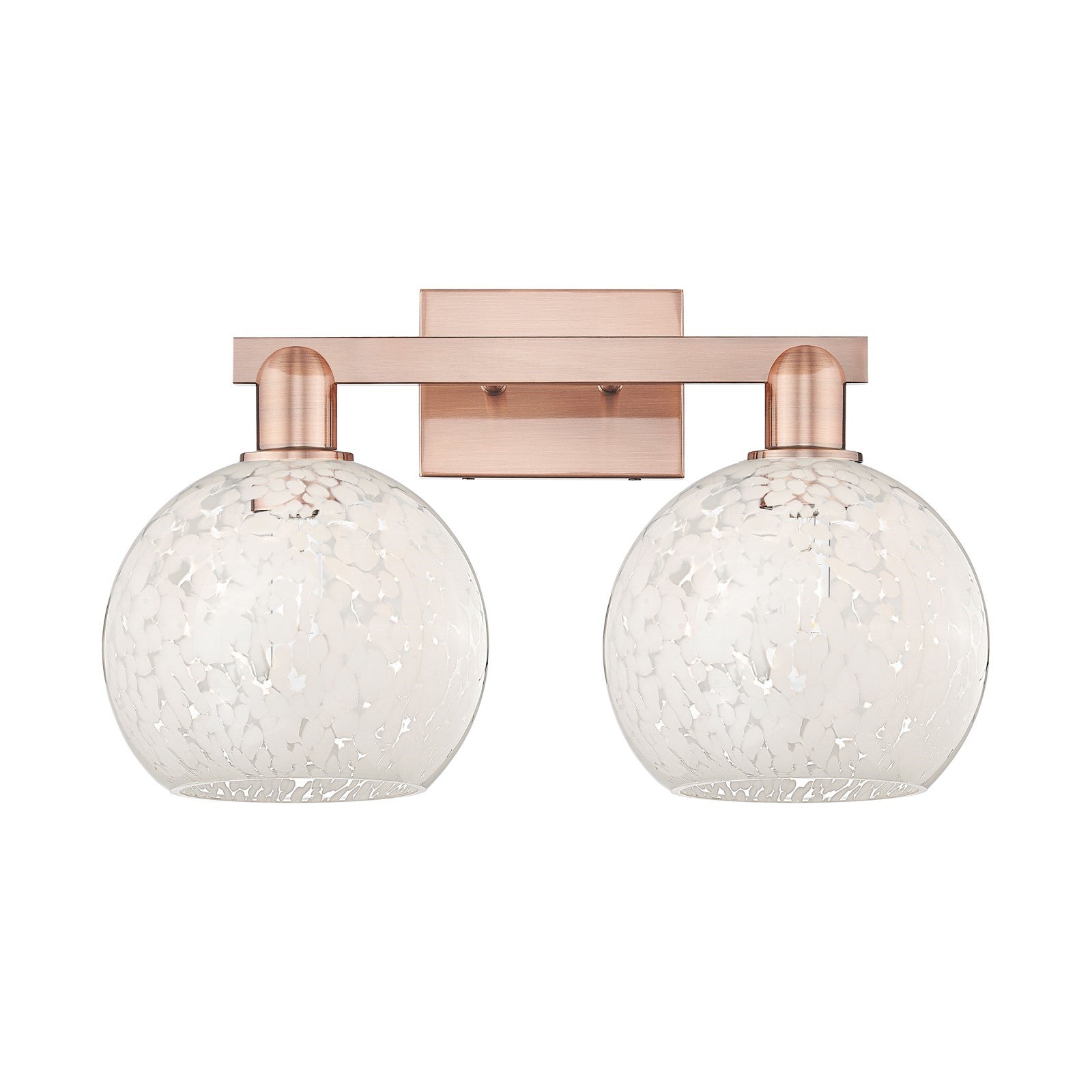 Innovations Lighting White Mouchette 19in 2-Light Bath Vanity | Industrial Modern Antique Copper and White Glass | Bathroom & | Model 716-2W-AC-G1216-8WM