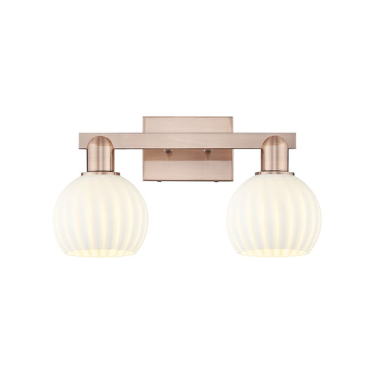 Innovations Lighting White Venetian 17in 2-Light Bath Vanity | Industrial Antique Copper Steel and White Venetian Glass | Model 716-2W-AC-G1217-6WV