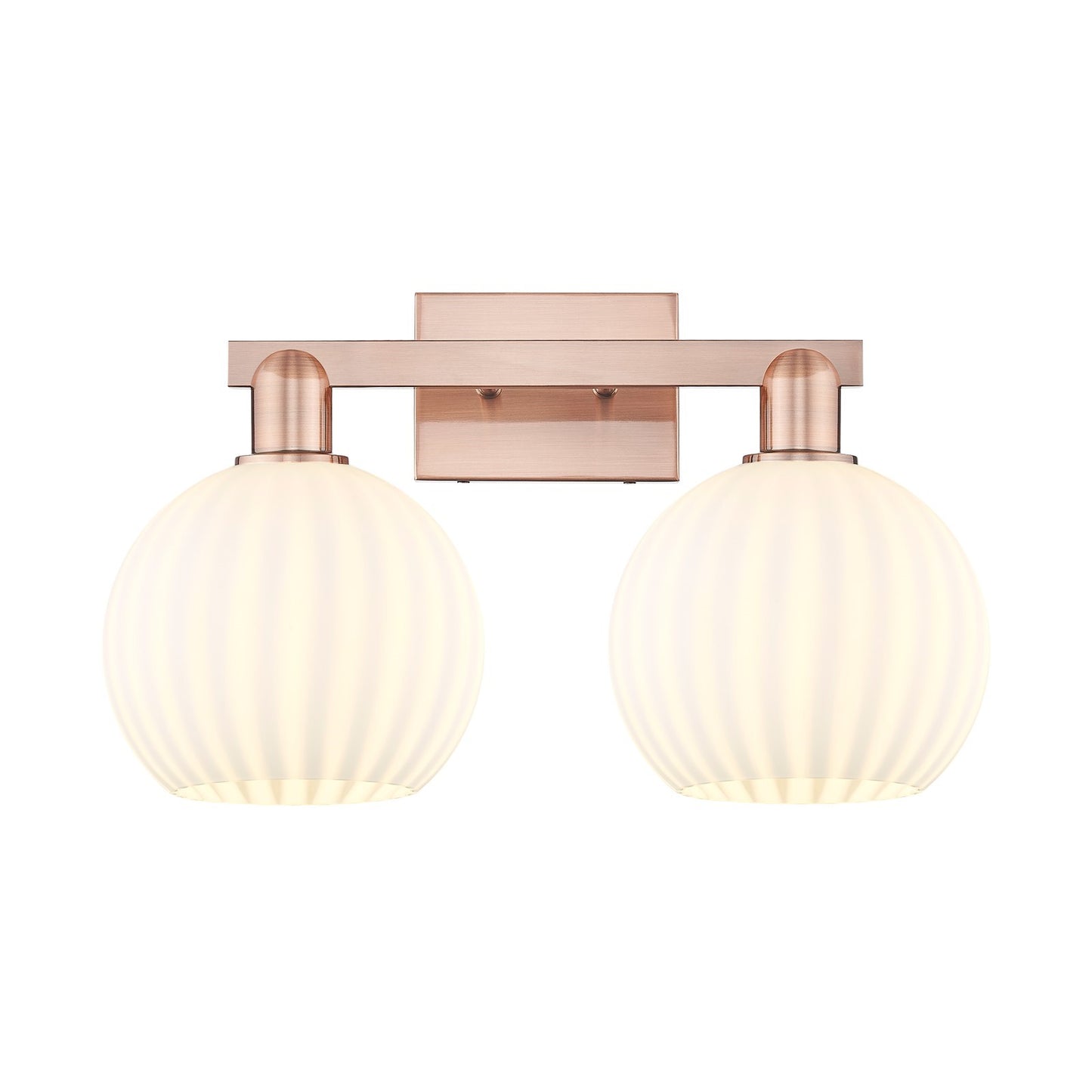 Innovations Lighting White Venetian 19in 2-Light Bath Vanity | Industrial Antique Copper and White Venetian Glass | Bathroom | Model 716-2W-AC-G1217-8WV