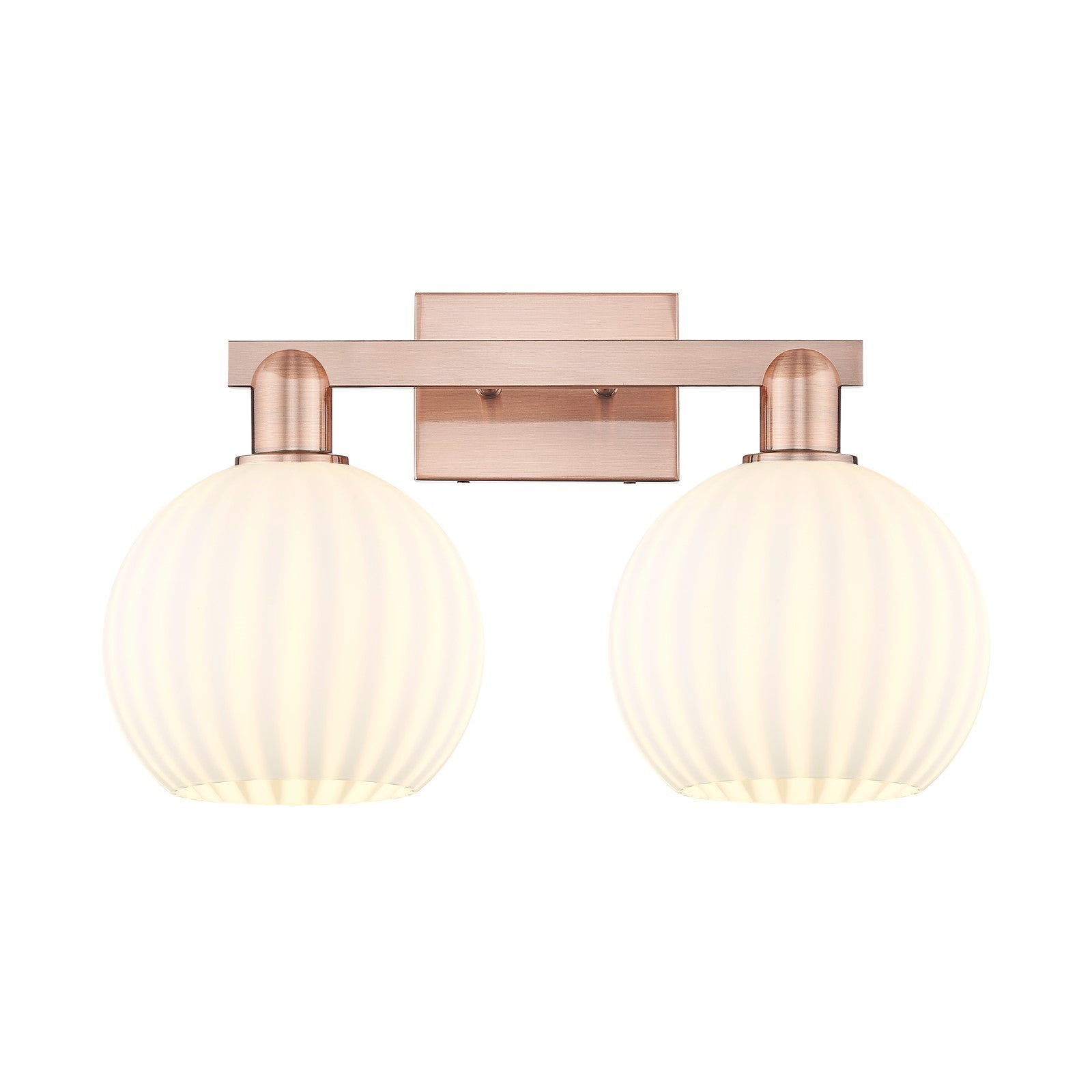 Innovations Lighting White Venetian 19in 2-Light Bath Vanity | Industrial Antique Copper and White Venetian Glass | Bathroom | Model 716-2W-AC-G1217-8WV